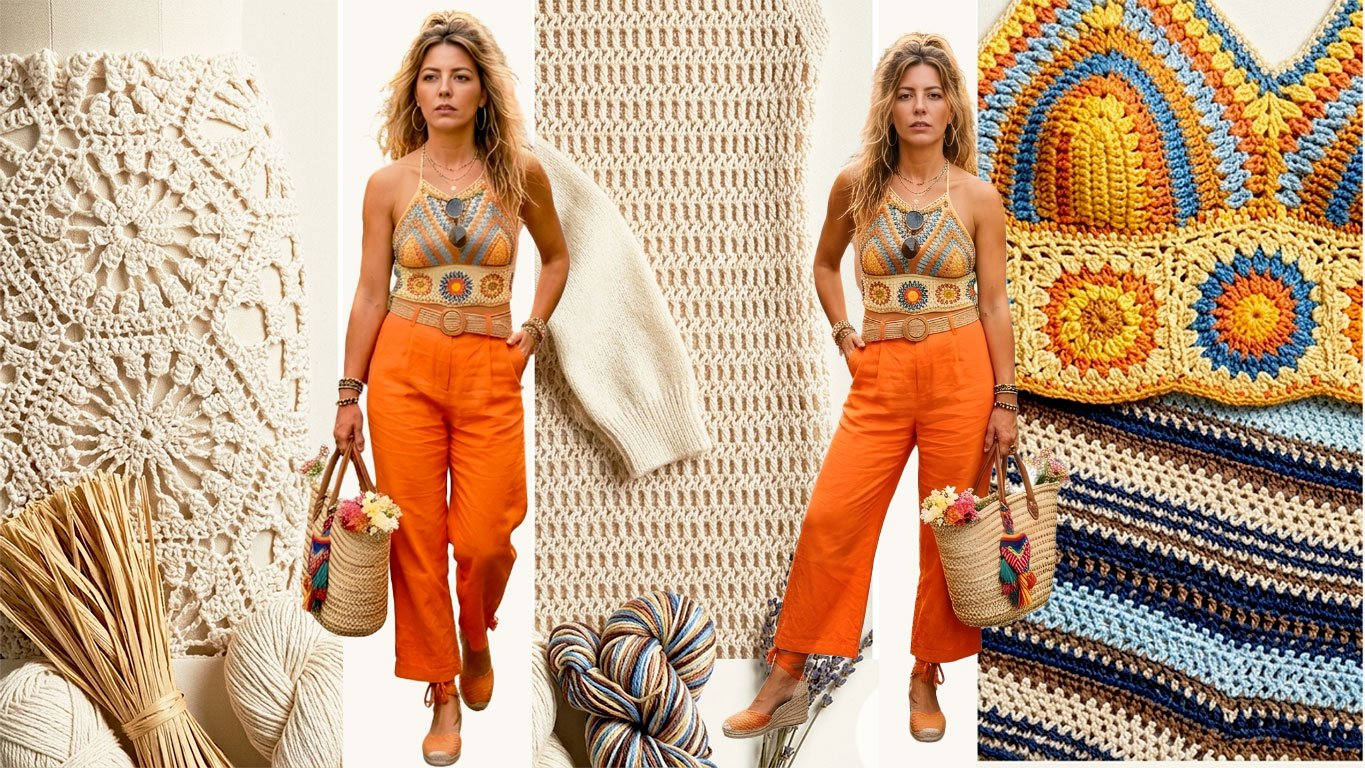 Woman in a white lace-trimmed maxi dress and tan suede boots, showcasing 2026 boho market style.