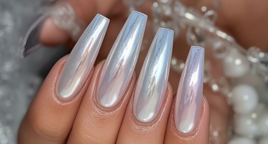 Delicate pink August nails adorned with raised 3D white floral art and elegant gold rings.